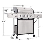 Large Outdoor 42K BTU BBQ Stainless Steel Propane Gas Grill With 4 Burners (SAK61283)